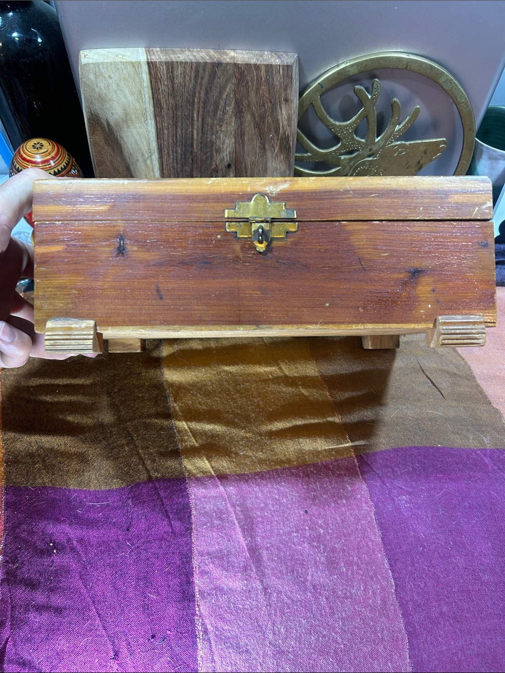 40’s Vintage Wooden Decorative Jewelry Box with flower and bird lithograph - Picture 7 of 13